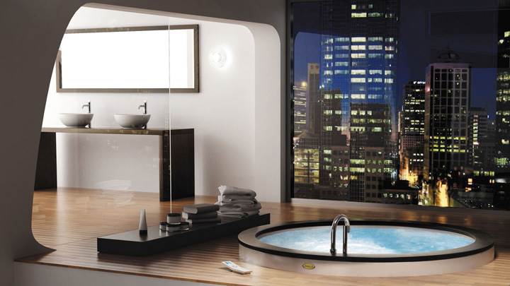 Modern Interior In Bathroom And Bathtub